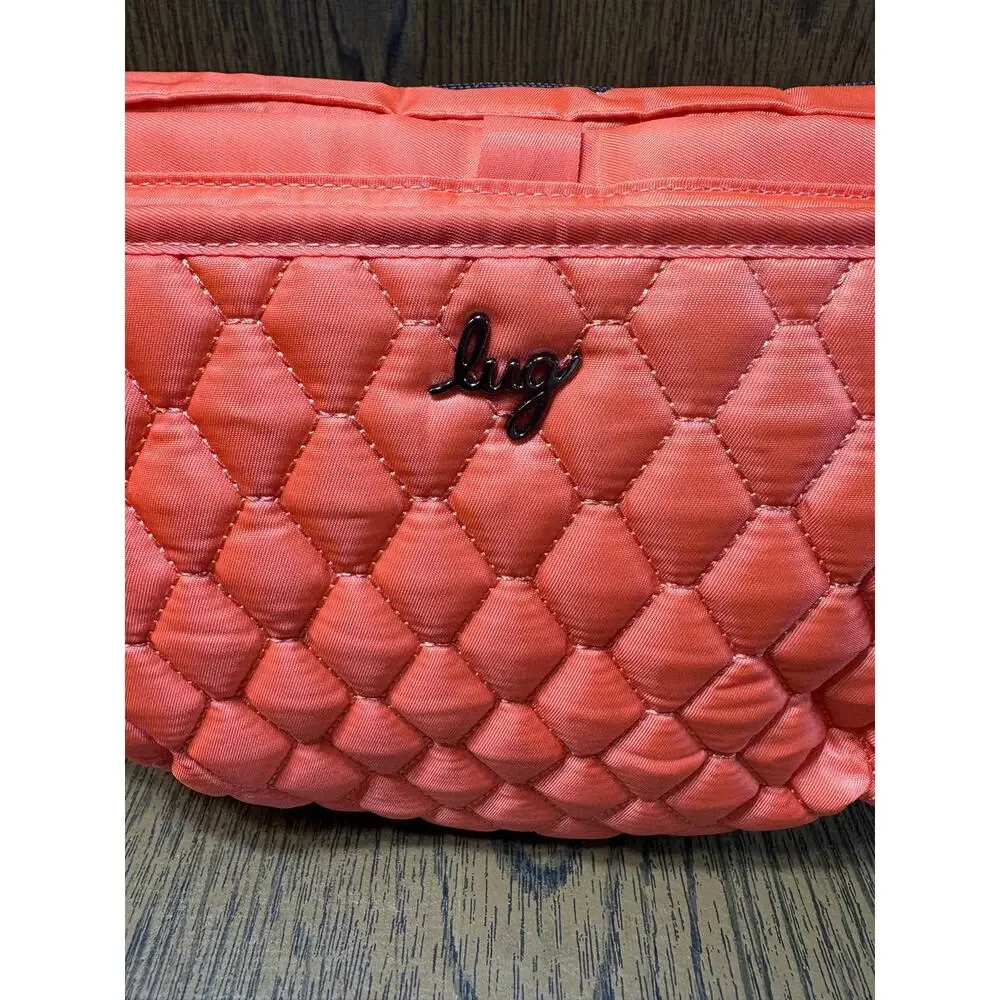 Lug Quilted Orange Crossbody Bag Zipper Accents Inner Pockets Shoulder Strap